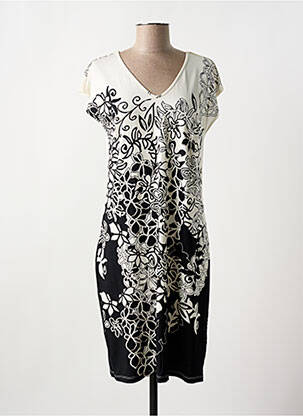 Robe mi-longue imprimé fleurs manches courtes noir GREGORY PAT femme