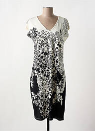 Robe mi-longue imprimé fleurs manches courtes noir GREGORY PAT femme
