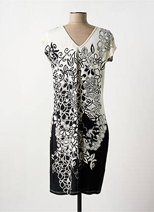 Robe mi-longue imprimé fleurs manches courtes noir GREGORY PAT femme