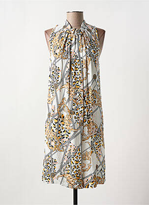 Robe mi-longue imprimé fantaisie manches courtes blanc COULEURS DU TEMPS femme