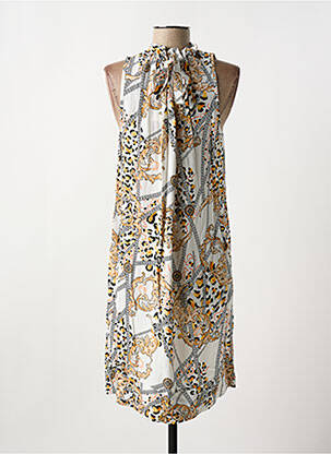 Robe mi-longue coupe fluide manches courtes blanc COULEURS DU TEMPS femme