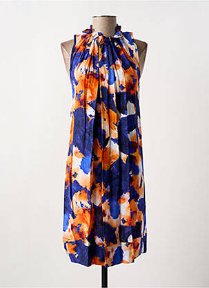 Robe mi-longue imprimé fleurs sans manche bleu COULEURS DU TEMPS femme