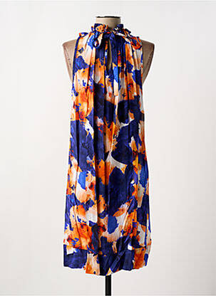 Robe mi-longue imprimé fleurs sans manche bleu COULEURS DU TEMPS femme