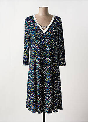 Robe mi-longue coupe fluide manches 3/4 bleu GUY DUBOUIS femme