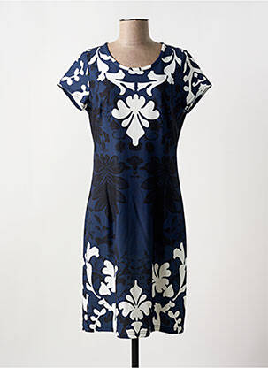 Robe mi-longue imprimé fleurs manches courtes bleu GREGORY PAT femme
