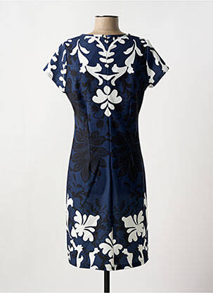Robe mi-longue imprimé fleurs manches courtes bleu GREGORY PAT femme