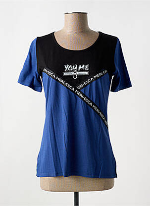 T-shirt sérigraphie avec strass manches courtes bleu GUY DUBOUIS femme