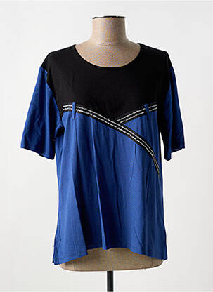 T-shirt sérigraphie avec strass manches courtes bleu GUY DUBOUIS femme