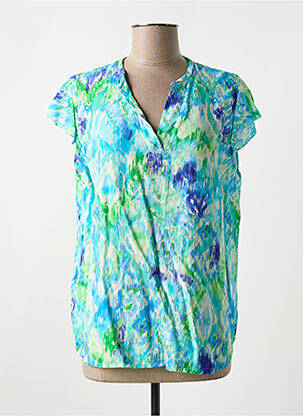 Blouse tissage popeline manches courtes bleu COULEURS DU TEMPS femme
