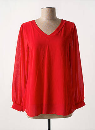 Blouse légère et transparente manches longues rouge COULEURS DU TEMPS femme