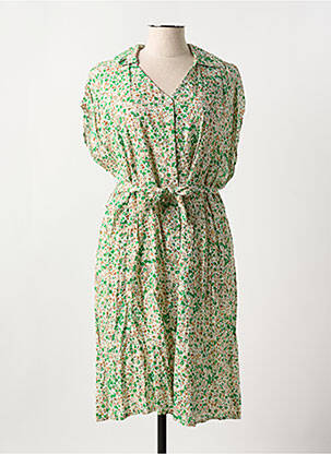 Robe mi-longue imprimé fleurs manches courtes vert COULEURS DU TEMPS femme