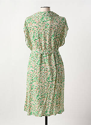 Robe mi-longue imprimé fleurs manches courtes vert COULEURS DU TEMPS femme