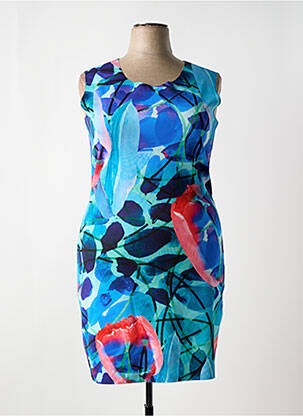 Robe mi-longue imprimé fantaisie sans manche bleu GUY DUBOUIS femme