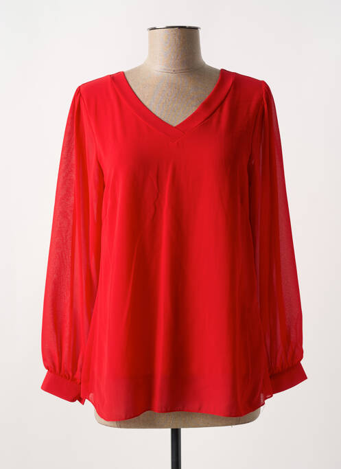 Blouse fermeture boutonnée au dos manches longues rouge COULEURS DU TEMPS femme