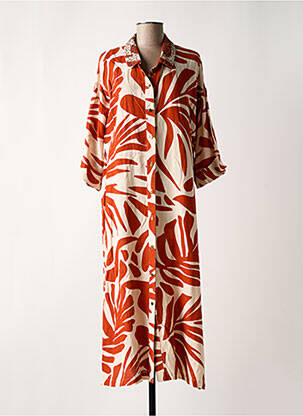 Robe longue tissage crêpe manches 3/4 orange MAISON CAPTAIN femme