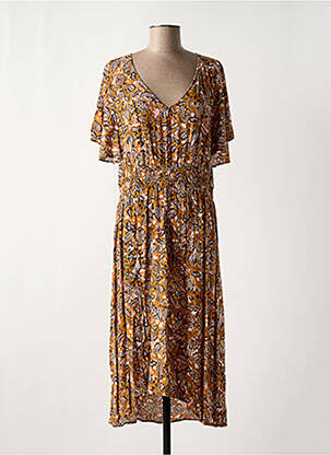 Robe mi-longue imprimé fleurs manches courtes marron MISS BY CAPTAIN TORTUE femme