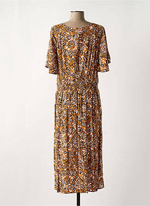 Robe mi-longue imprimé fleurs manches courtes marron MISS BY CAPTAIN TORTUE femme