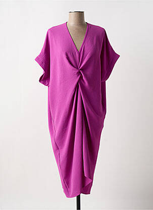 Robe mi-longue tissage crêpe manches courtes rose CAPTAIN TORTUE femme