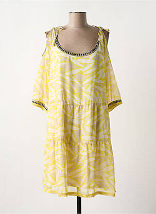 Robe courte manches 3/4 manches 3/4 jaune TREND BY CAPTAIN TORTUE femme