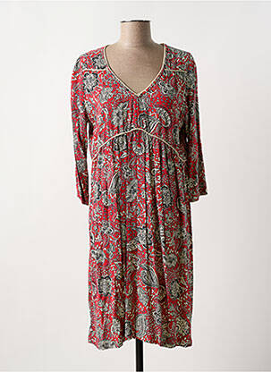 Robe mi-longue imprimé fleurs manches 3/4 rouge MISS BY CAPTAIN TORTUE femme