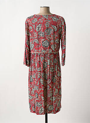 Robe mi-longue imprimé fleurs manches 3/4 rouge MISS BY CAPTAIN TORTUE femme