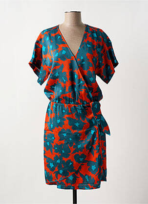 Robe mi-longue imprimé fleurs manches courtes orange MAISON CAPTAIN femme