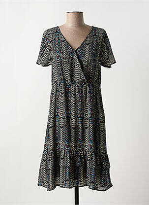 Robe mi-longue coupe fluide manches courtes noir CAPTAIN TORTUE femme