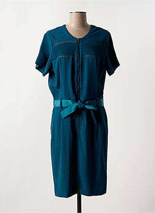 Robe mi-longue tissage crêpe manches courtes bleu MAISON CAPTAIN femme
