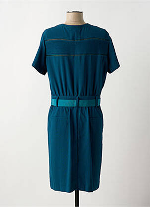 Robe mi-longue tissage crêpe manches courtes bleu MAISON CAPTAIN femme