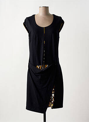 Robe mi-longue tissage crêpe manches courtes noir TREND BY CAPTAIN TORTUE femme