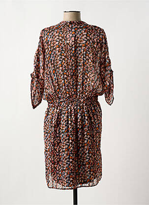 Robe courte manches 3/4 manches 3/4 marron LITTLE MISS BY CAPTAIN TORTUE femme