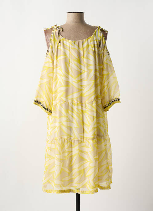 Robe courte manches 3/4 manches 3/4 jaune TREND BY CAPTAIN TORTUE femme