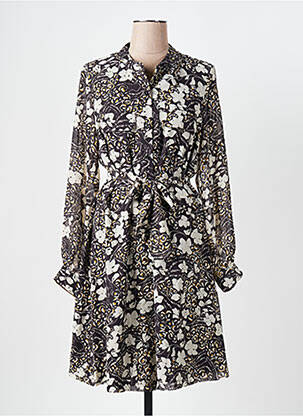 Robe mi-longue imprimé fleurs manches longues noir CAPTAIN TORTUE femme