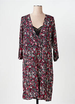 Robe mi-longue imprimé fantaisie manches longues noir CAPTAIN TORTUE femme