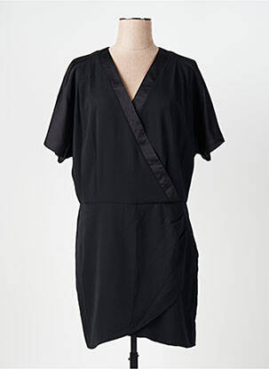 Robe mi-longue tissage crêpe manches courtes noir MAISON CAPTAIN femme