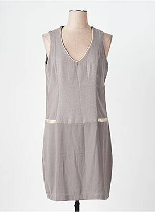 Robe mi-longue tissage crêpe sans manche gris MISS CAPTAIN femme