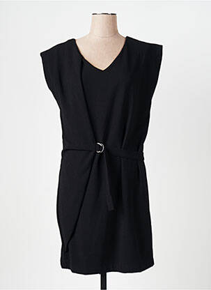 Robe mi-longue tissage crêpe manches courtes noir CAPTAIN TORTUE femme