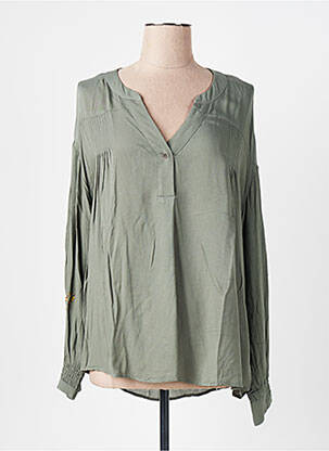 Blouse tissage popeline manches longues vert TREND BY CAPTAIN TORTUE femme