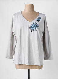 T-shirt col v manches 3/4 gris MAISON CAPTAIN femme