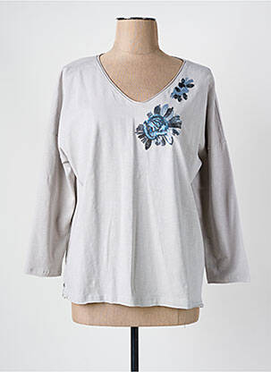 T-shirt col v manches 3/4 gris MAISON CAPTAIN femme