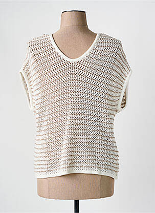 Gilet sans manche col v beige TREND BY CAPTAIN TORTUE femme