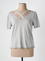 Pull coupe cintrée manches courtes argent LITTLE MISS BY CAPTAIN TORTUE femme
