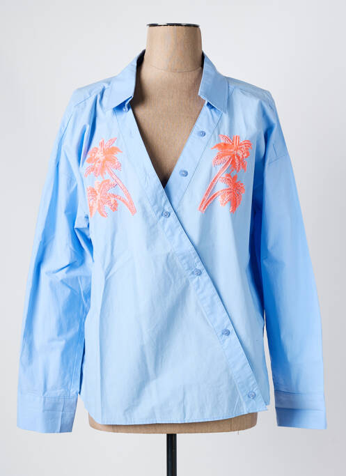 Chemisier tissage popeline manches longues bleu MAISON CAPTAIN femme