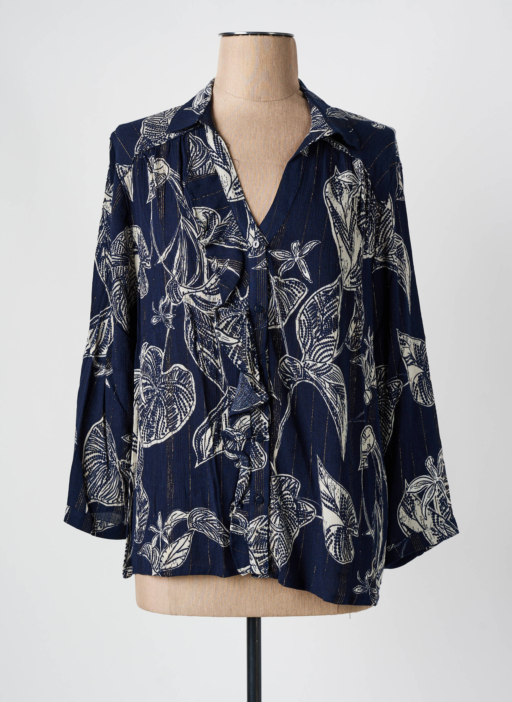 Chemisier Femme Tissaia - Taille 42/44 - Noir Et Blanc - Manches Courtes - Occasion TB état