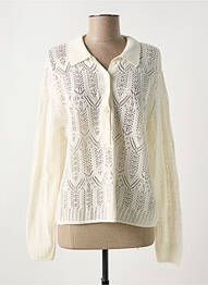 Gilet manches longues maille ajourée blanc MAISON CAPTAIN femme