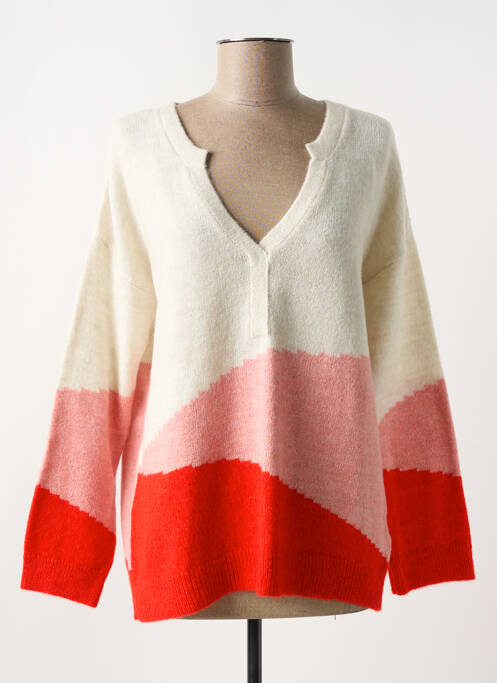 Pull col v manches longues beige CAPTAIN TORTUE femme