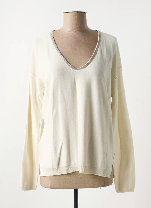 Pull col v manches longues beige CAPTAIN TORTUE femme