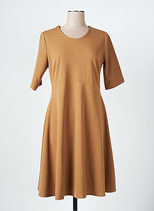 Robe mi-longue fermeture zippée au dos manches courtes marron LA FEE MARABOUTEE femme
