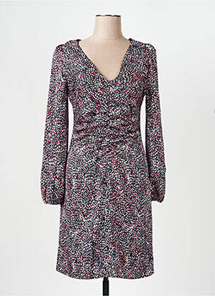 Robe mi-longue imprimé fantaisie manches longues noir VERA MONT femme