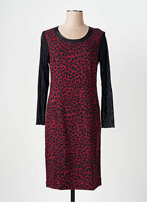 Robe mi-longue imprimé fantaisie manches longues rouge GEVANA femme